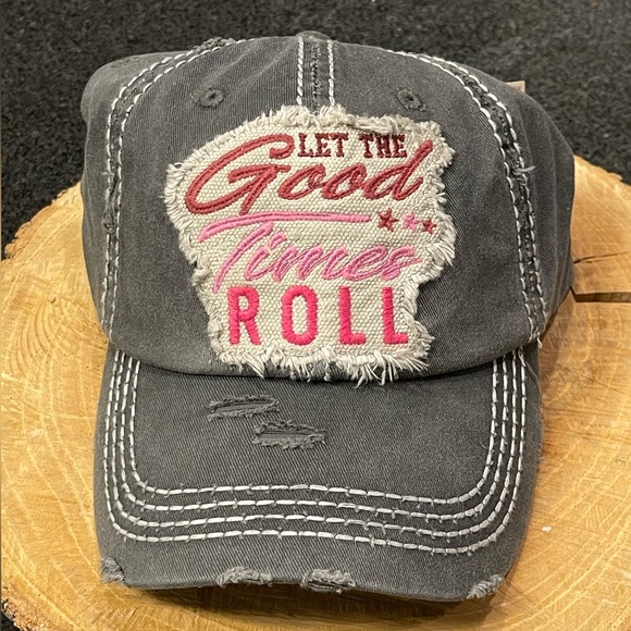 NWT! Boutique “Let The Good Times Roll” Distressed Grey Cap! ❤️ - Picture 1 of 3